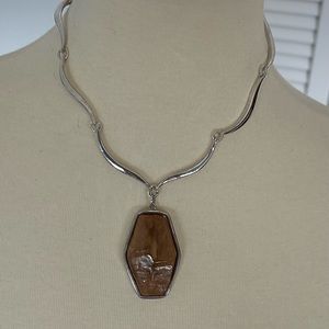 Signed Givenchy silver tone necklace with Agate pendant